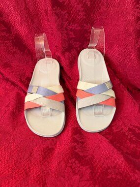 FItFlop iQushion Purple Orange Cream Multi Strap Rubber Slides Sz 8